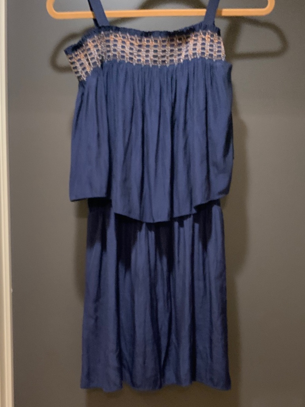 Ramy Brook Navy Tiered Maxi Dress with Crochet Bodice
